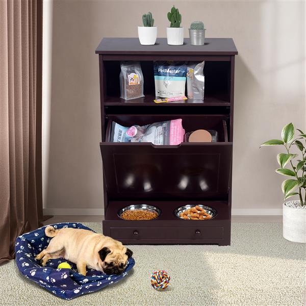 Pet Feeder Station with Storage,Made of MDF and Waterproof Painted,Dog and Cat Feeder Cabinet with Stainless Bowl