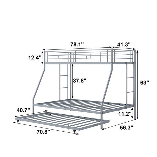 Twin Over Twin Metal Bunk Bed with Trundle Heavy Duty Twin Size Metal Bunk Beds Frame with 2 Side Ladders Convertible Bunkbed with Safety Guard Rails,No Box Spring Needed (Black/Silver)