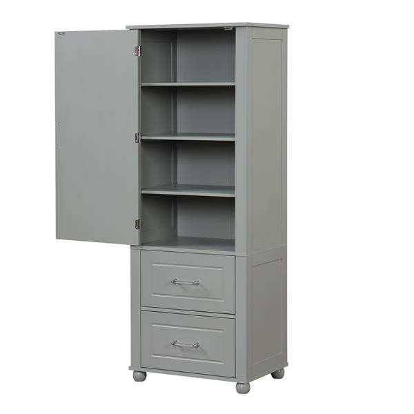 Tall Bathroom Storage Cabinet, Freestanding Storage Cabinet with Two Drawers and Adjustable Shelf, MDF Board with Painted Finish, Grey