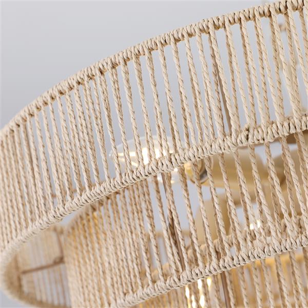 Bohemian style Woven Pendant Light 19.7 Inch Rattan Ligh Large Rattan Pendant Light with 4-Tier Rattan Chandelier--Wood