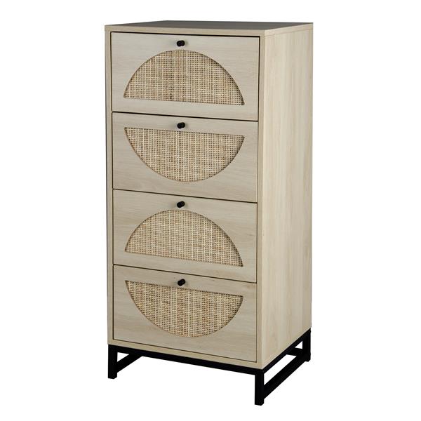 Natural rattan, Cabinet with 4 drawers, Suitable for living room, bedroom and study, Diversified storage