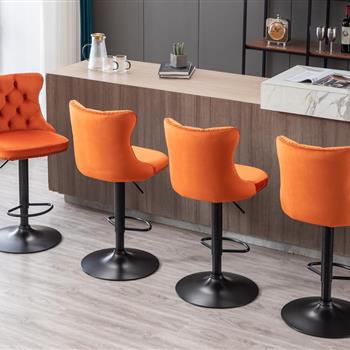 Furniture,Swivel Velvet Barstools Adjusatble Seat Height from 25-33 Inch,17.7inch base, Modern Upholstered Bar Stools with Backs Comfortable Tufted for Home Pub and Kitchen Island,Orange,Set of 2