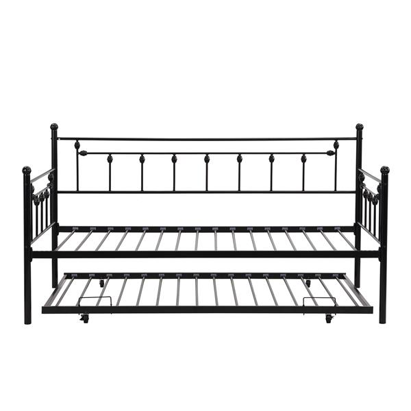 Twin Size Metal Daybed with Pull Out Trundle, Modern 2 in 1 Sofa Bed Frame for Kids Teens Adults,Single Daybed Sofa Bed Frame for Bedroom Living Room Guest Room,No Box Spring Needed