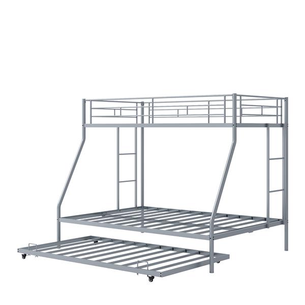 Twin Over Twin Metal Bunk Bed with Trundle Heavy Duty Twin Size Metal Bunk Beds Frame with 2 Side Ladders Convertible Bunkbed with Safety Guard Rails,No Box Spring Needed (Black/Silver)