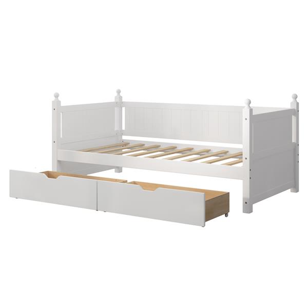 Twin Size Solid Wood Daybed with 2 drawers for Limited Space Kids, Teens, Adults, No Need Box Spring, White