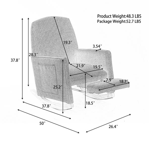 044-Cotton Linen Fabric Nursery Rocking Chair With Adjustable Footrest,Light Gray