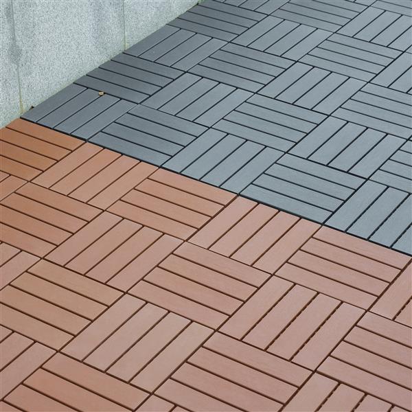 Plastic Interlocking Deck Tiles,44 Pack Patio Deck Tiles,11.8"x11.8" Square Waterproof Outdoor Floor All Weather Use, Patio Floor Decking Tiles for Porch Poolside Balcony Backyard (Dark Grey 44 pack)