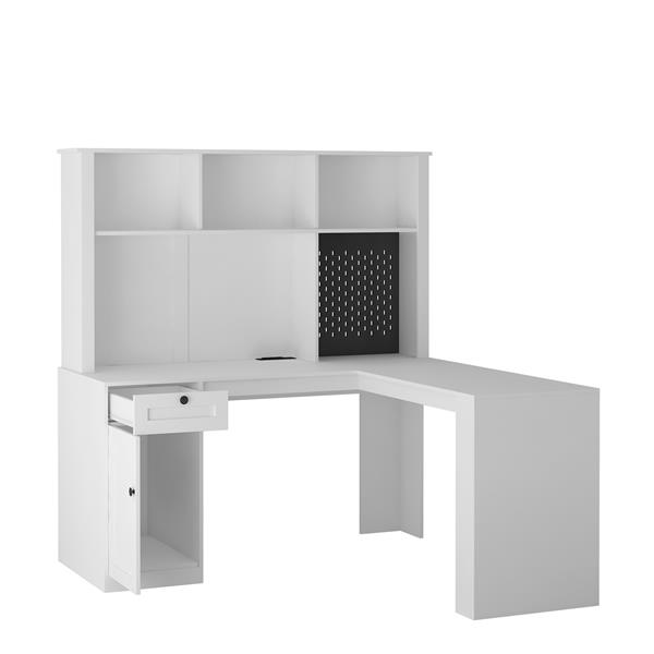 L Shaped Desk with outlet, Computer Desk with Drawers, Bookshelf & Hutch, Modern Corner Desk, Home Office Desk,L-Shaped Study Table Writing Desk,Corner Gaming Computer Desk with Storage