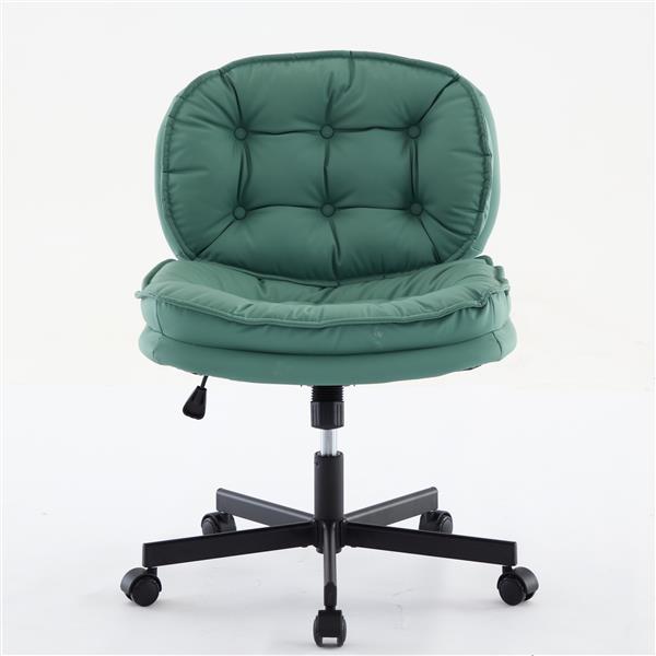 Armless-Office Desk Chair with Wheels: PU Leather Cross Legged Wide Chair,Comfortable Adjustable Swivel Computer Task Chairs for Home,Office,Make Up,Small Space,Bed Room