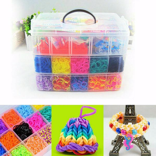 15000Pcs Kit Box+ Rubber Loom Bands Children Mult-color Make Woven Bracelet