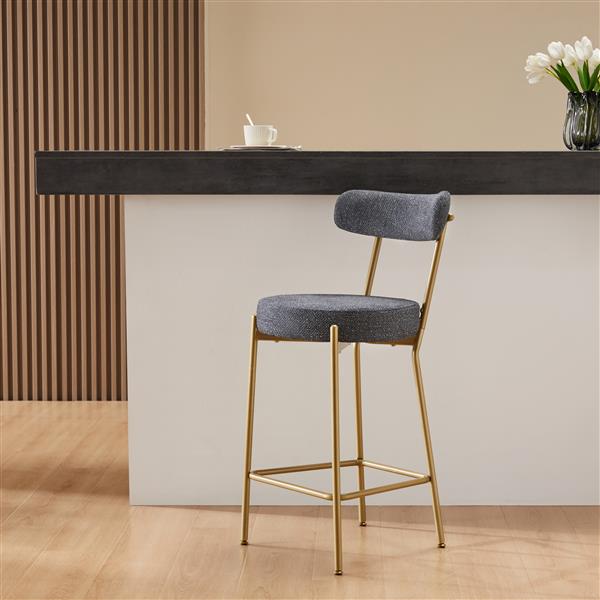 25" Modern Gold Bar Stools Set of 2 Counter Height Bar Stools for Kitchen Counter Upholstered Sherpa Counter Stools with Backs Kitchen Island Stool