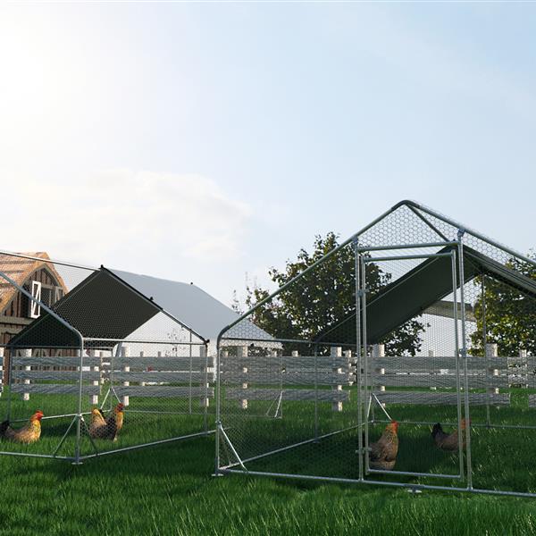 Large Metal Chicken Coop Walk-in Poultry Cage Hen Run House Rabbits Habitat Cage Spire Shaped Coop with Waterproof and Anti-Ultraviolet Cover (13.1' L x 9.8' W x 6.4' H)