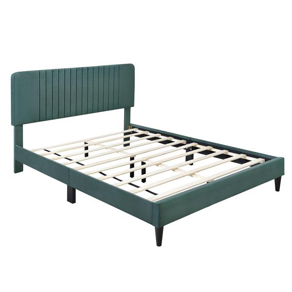 Queen Size Upholstered Platform Bed,No Box Spring Needed, Velvet Fabric,Green