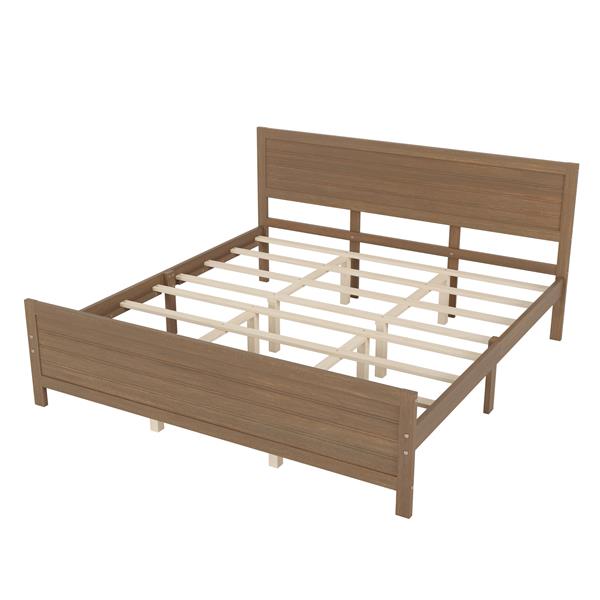 Wood Platform Bed Frame with Headboard, Mattress Foundation with Wood Slat Support, No Box Spring Needed, King Size, Walnut