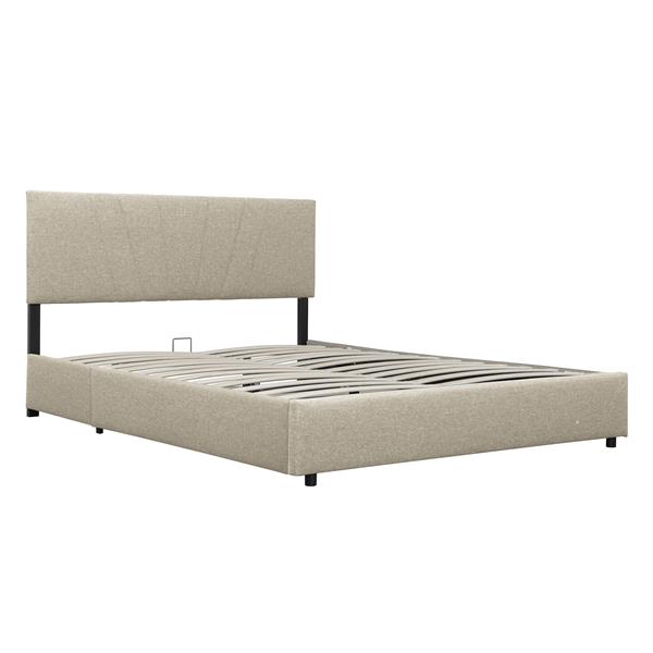 Full Upholstered Platform Bed with Lifting Storage, Full Size Bed Frame with Storage and Tufted Headboard,Wooden full Platform Bed for Kids Teens Adults,No Box Spring Needed,Light beige