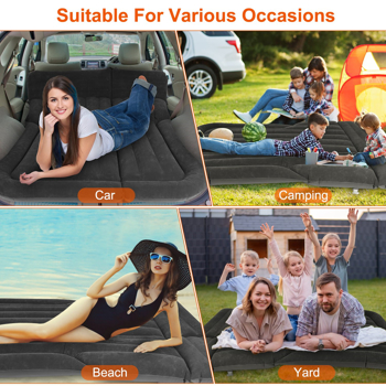 Air Mattress,SUV Air Mattress Thickened Camping Bed Cushion with Pillow Air Pump Storage Bag PVC Flocked Car Bed for Home Car Travel Camping (black)