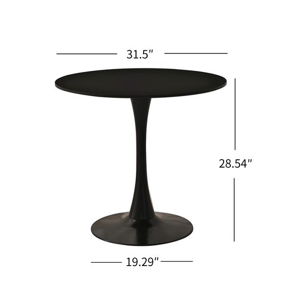 31.5" Round Dining Table, Mid-Century Black Tulip Table, Metal Base Pedestal Table for 2-4 Person,Easy Assembled Leisure Coffee Table