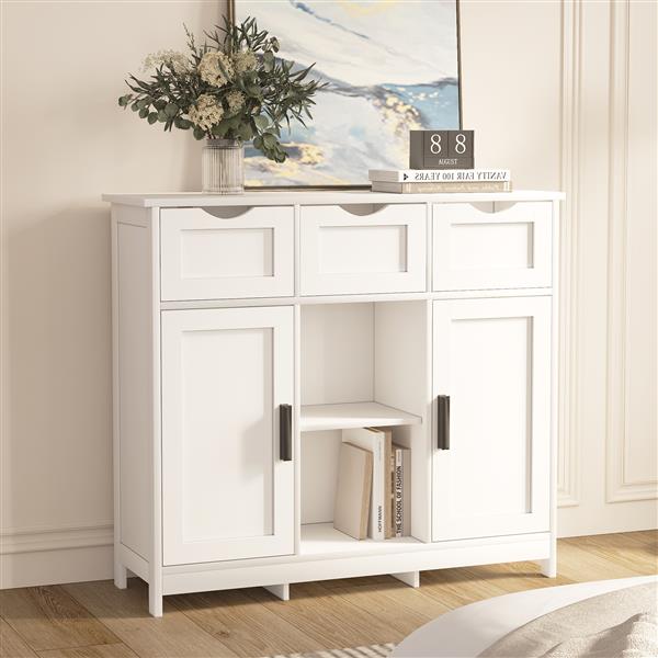 Storage Cabinets,Wooden Floor Cabinet,with Drawers and Shelves Storage Cabinets,Accent Cabinet for Living Room,Bedroom,Bathroom Furniture Home Decor(White) 