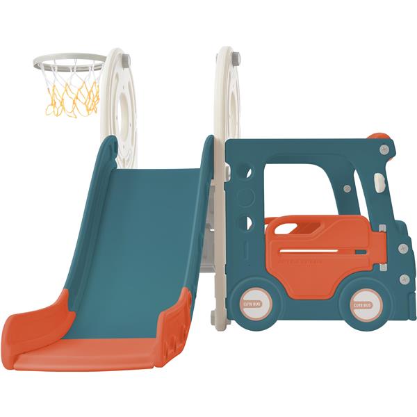 Kids Slide with Bus Play Structure,  Bus Toy with Slide for Toddlers, Bus Slide Set with Basketball Hoop