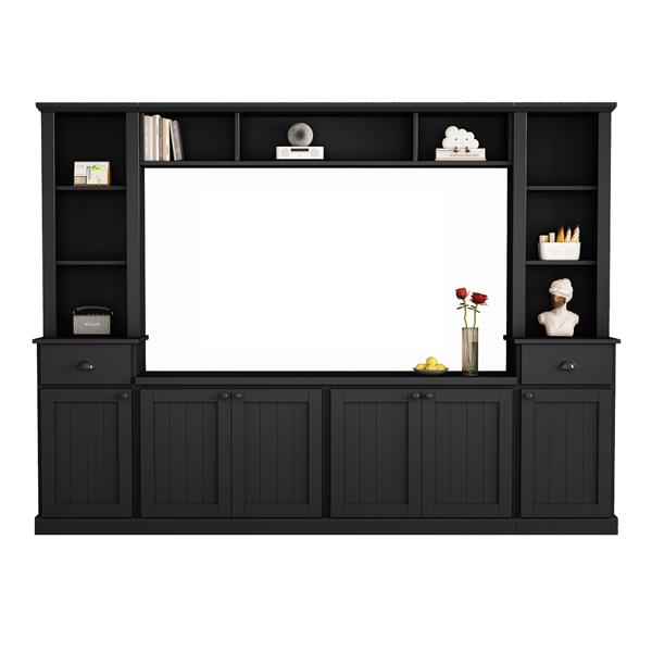 Minimalist Entertainment Wall Unit Set with Bridge for TVs Up to 70'', Ample Storage Space TV Stand with Adjustable Shelves, Modernist Large Media Console for Living Room, Black