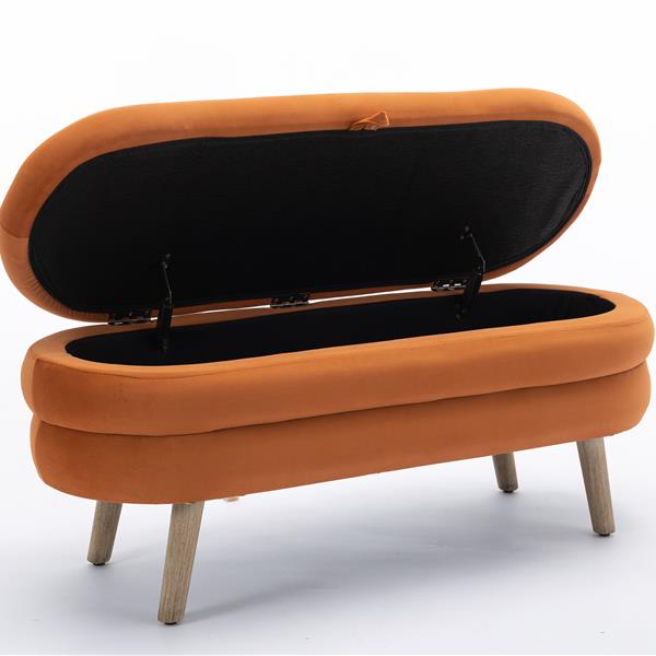 036-Velvet Fabric Storage Bench Bedroom Bench With Wood Legs For Living Room Bedroom Indoor,Orange