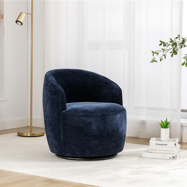 Chenille Fabric Swivel Armchair Barrel Chair With Black Powder Coating Metal Ring,Blue