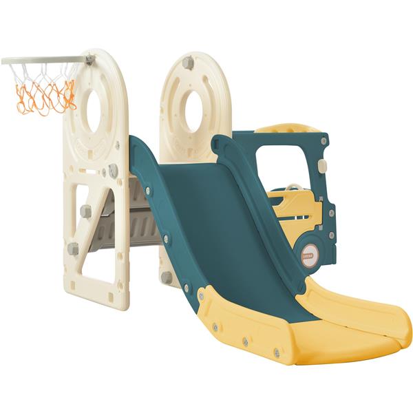 Kids Slide with Bus Play Structure,  Bus Toy with Slide for Toddlers, Bus Slide Set with Basketball Hoop