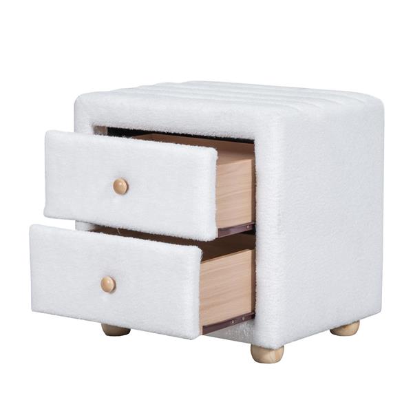 Teddy Fleece Nightstand with 2 Drawers, White