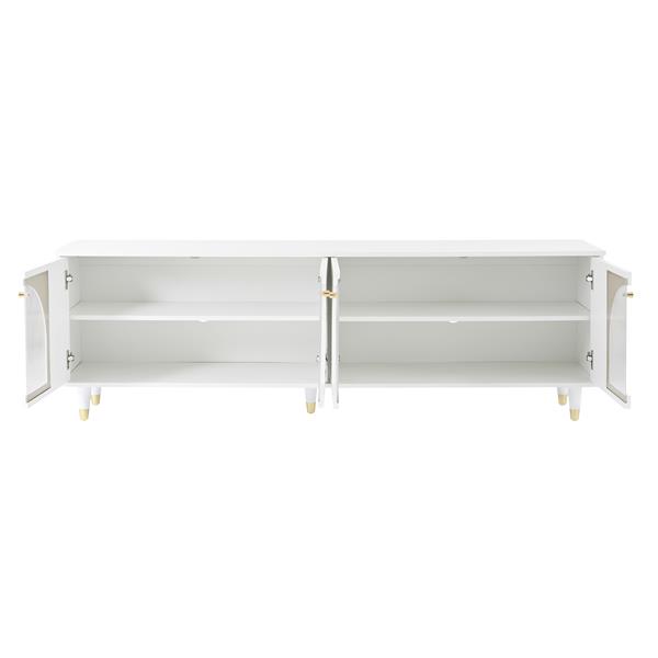 Contemporary TV Stand with Adjustable Shelves for TVs Up to 78'', Stylish Media Console with Gold Handles and Arch Fluted Glass Doors, Delicate Entertainment Center for Living Room, White