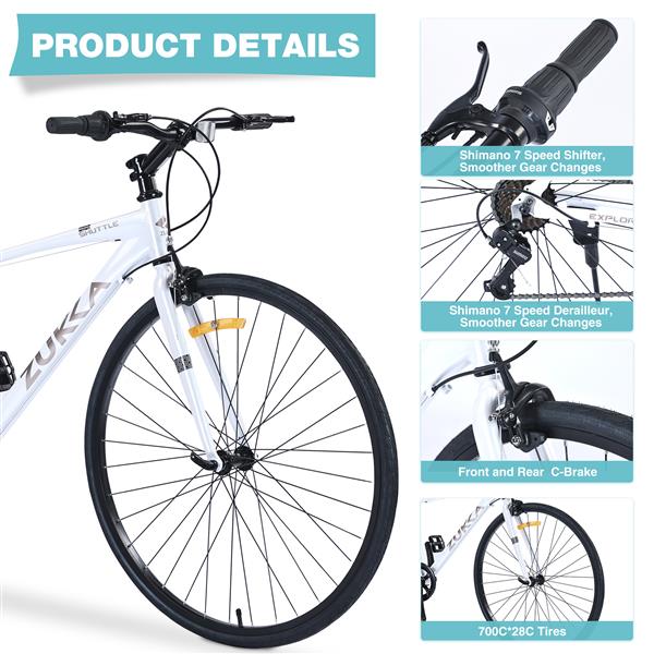 7 Speed Hybrid Bike Aluminum Alloy Frame C-Brake 700C Road Bike For men women's City Bicycle