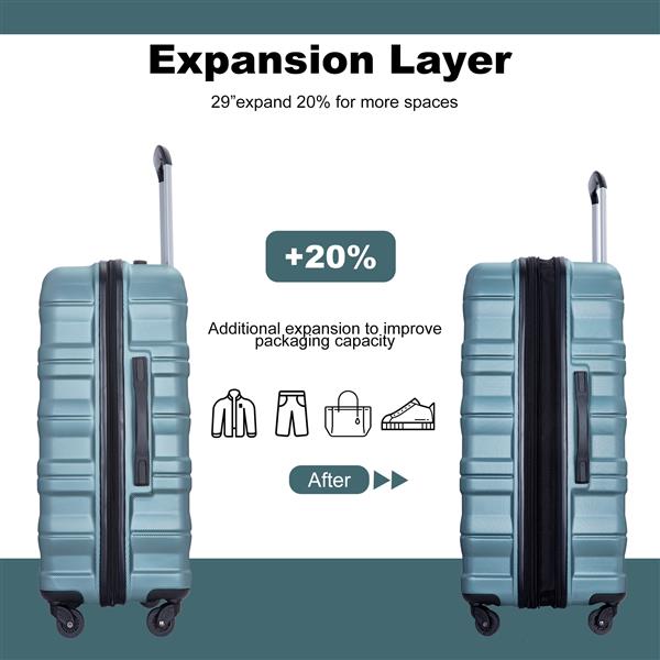 Expandable 3 Piece Luggage Sets PC Lightweight & Durable Suitcase with Two Hooks, Spinner Wheels, TSA Lock, (21/25/29) Dark Green