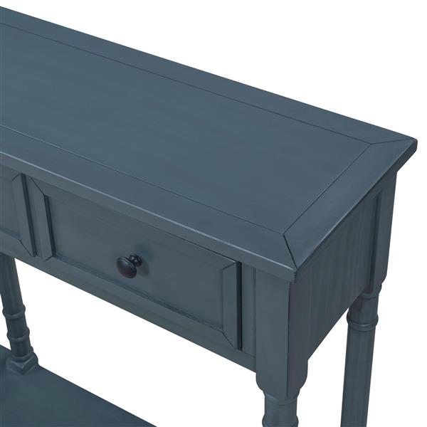 Console Table Sofa Table Easy Assembly with Two Storage Drawers and Bottom Shelf for Living Room, Entryway (Antique Navy)