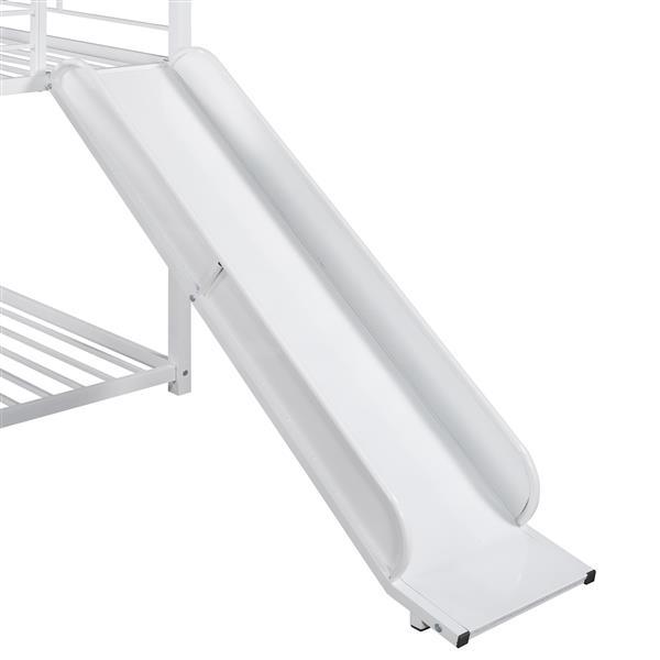 Twin Over Twin Metal Bunk Bed ,Metal Housebed With Slide,Three Colors Available.(White with White  Slide)