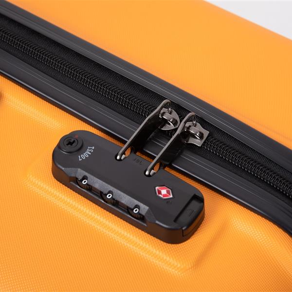 3 Piece Luggage Sets ABS Lightweight Suitcase with Two Hooks, Spinner Wheels, TSA Lock, (20/24/28) ORANGE