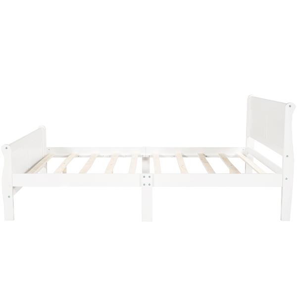 Full Size Wood Platform Bed with Headboard and Wooden Slat Support (White)