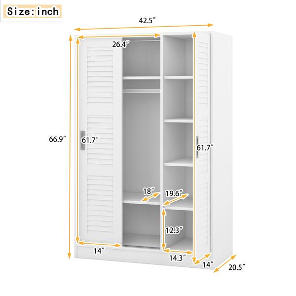 3-Door Shutter Wardrobe with shelves, White