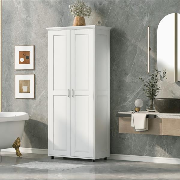 Storage Cabinet with Two Doors for Bathroom, Office, Adjustable Shelf, MDF Board, White