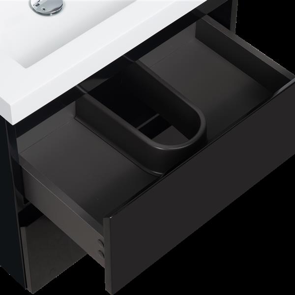 24" Floating Bathroom Vanity with Sink, Modern Wall-Mounted Bathroom Storage Vanity Cabinet with Resin Top Basin and Soft Close Drawers, Glossy Black 24V11-24GB