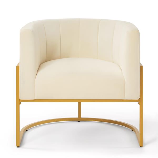 Upholstered Velvet Chair with Golden Metal Stand,Mid-Century  Living Room Leisure Chair with Curve Backrest  -Cream