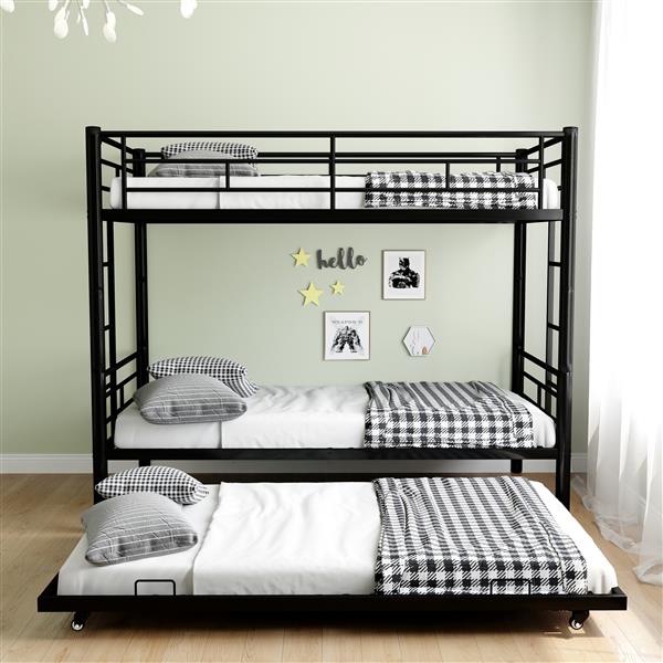 Heavy-duty Sturdy Meta Twin over Twin Bunk Bed/l/ Noise Reduced/ Safety Guardrail/No Box Spring Needed,Black