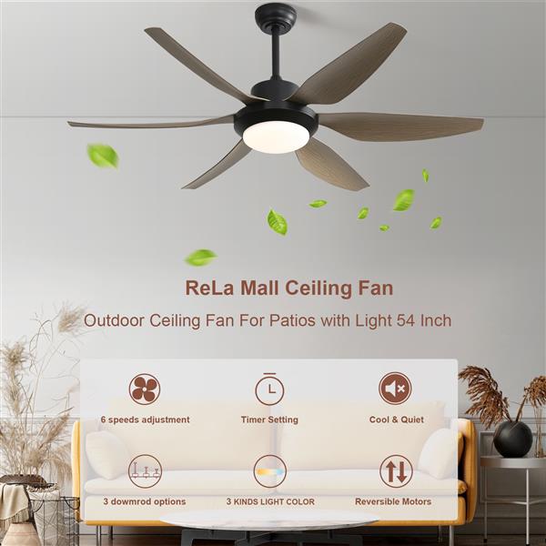 54 Inch Indoor Ceiling Fan With Dimmable Led Light ABS Blades Remote Control Reversible DC Motor For Living Room