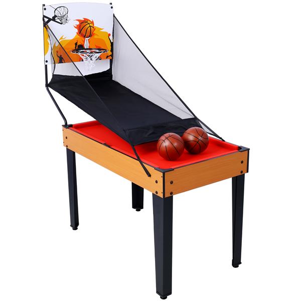 5-in-1 Multi-Game Table - Billiards, Push Hockey, Foosball, Ping Pong, and Basketball  brown/red