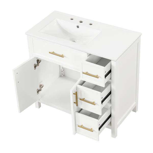 36" Bathroom Vanity with Sink Top, Bathroom Vanity Cabinet with Two Doors and Three Drawers, Solid Wood , MDF Boards ,One Package, Off White