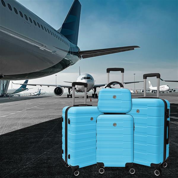 4 Piece Hard Shell Luggage Set,Carry on Suitcase with Spinner Wheels,Family Luggage Set,Aqua Blue(12/20/24/28in)