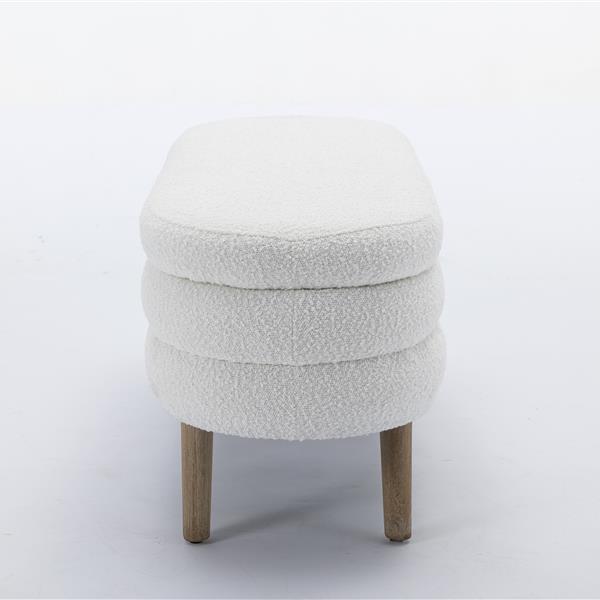 036-Boucle Fabric Storage Bench Bedroom Bench With Wood Legs For Living Room Bedroom Indoor,Ivory