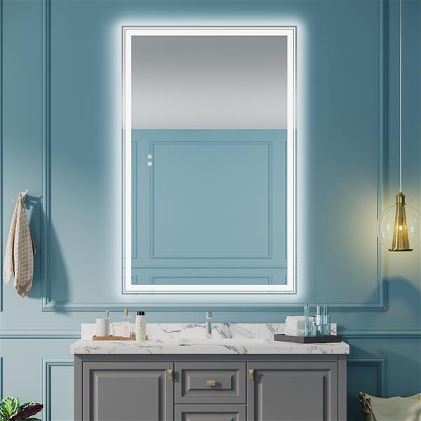 55×36 inch LED-Lit bathroom mirror, wall mounted anti-fog memory Large Adjustable Brightness front and back light Rectangular Vanity mirror