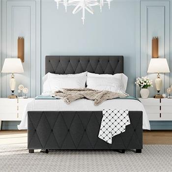 Twin Size Storage Bed Metal Platform Bed with a Big Drawer - Gray