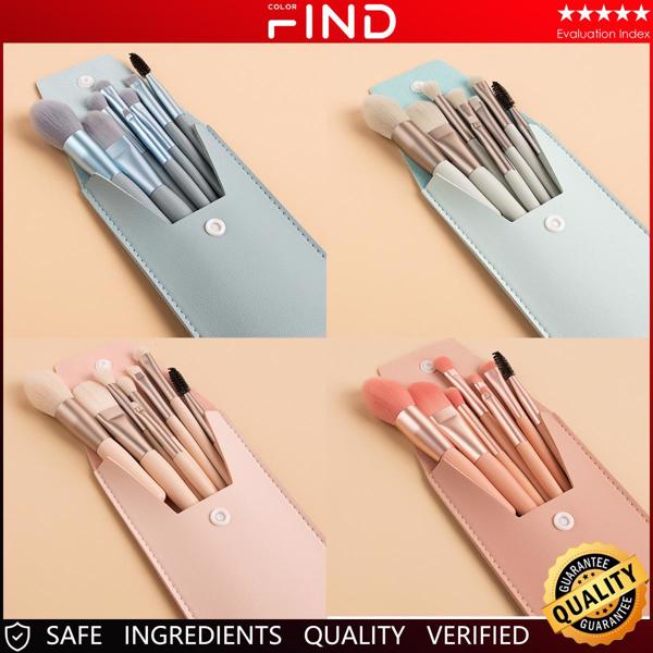 8PCS Makeup Brushes with Bag,Cosmetic Brushes for Face Foundation Blush Eye Shadow(Cyan)