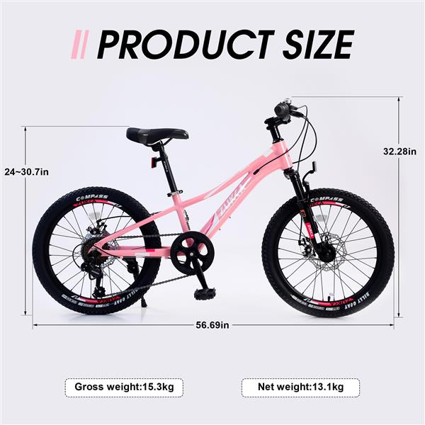 Mountain Bike for Girls and Boys  Mountain 20 inch 7-Speed bike