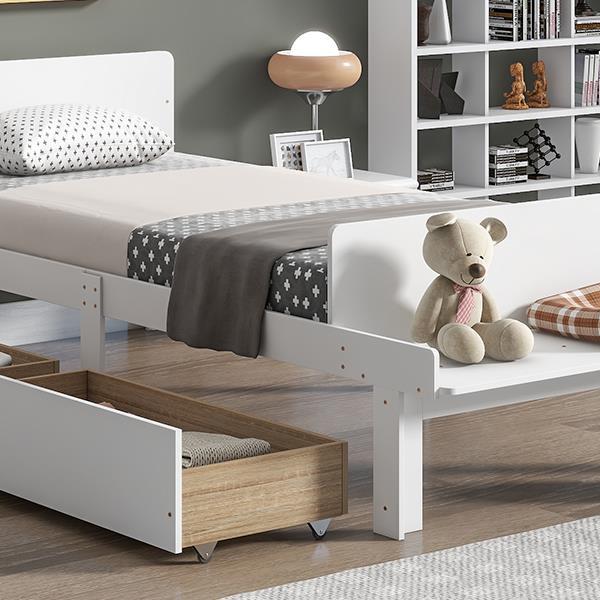 Twin Bed with Footboard Bench,2 drawers,White